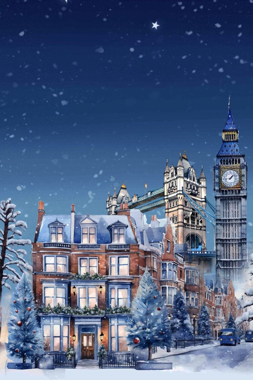 Amanda Starry Night London Skyline Winter Dress  Shop now at Kitty Darling
