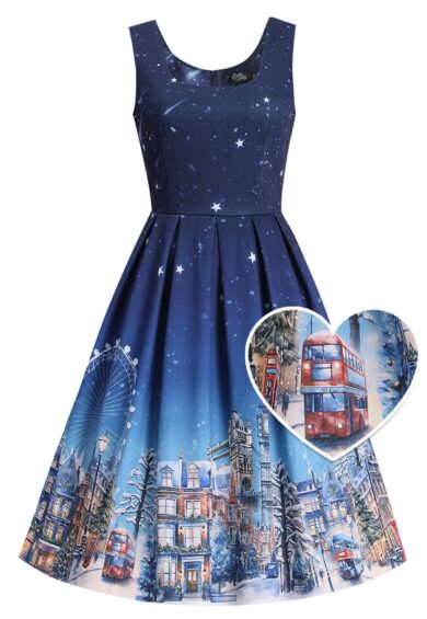 Amanda Starry Night London Skyline Winter Dress – Dresses | Kitty Darling