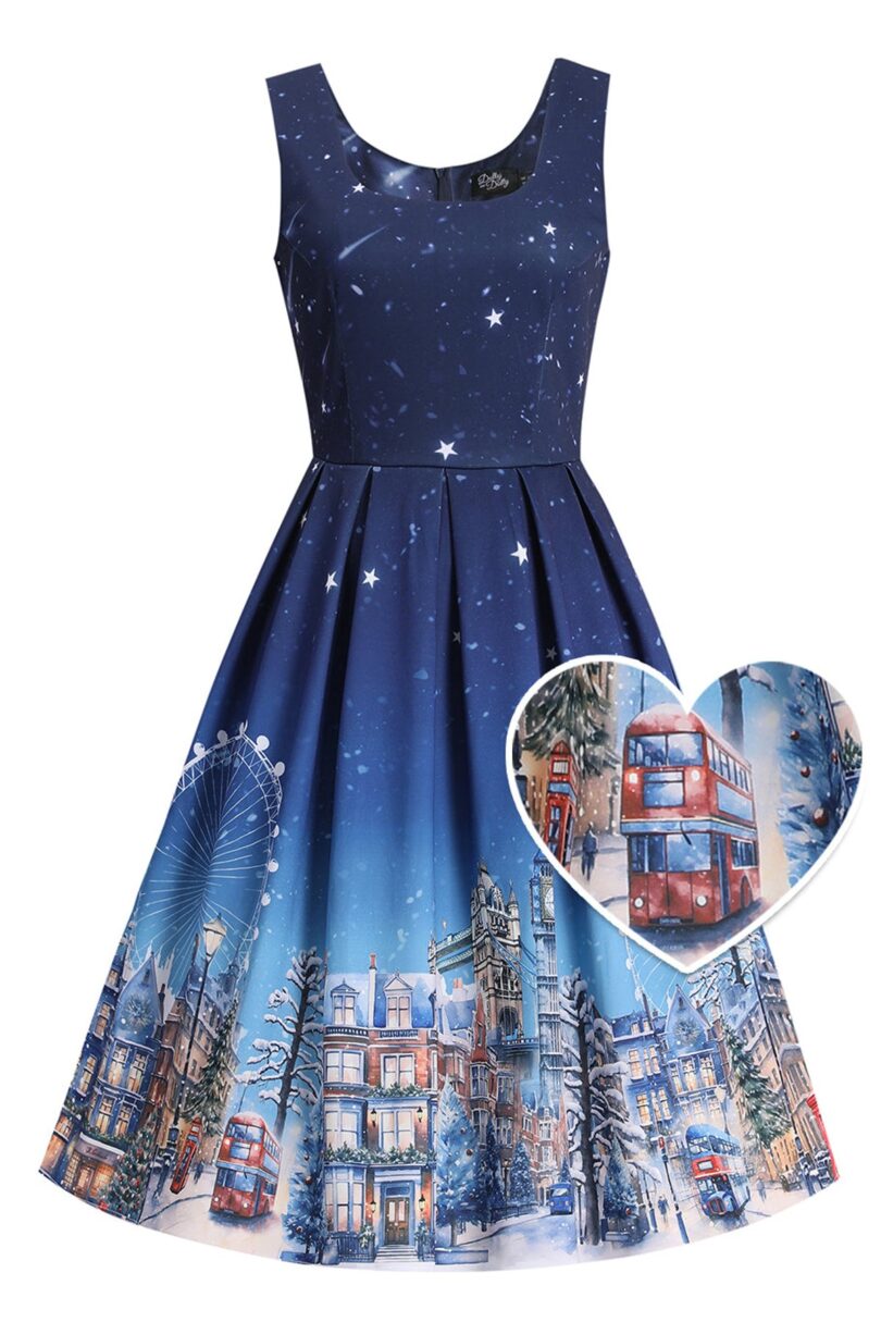 Amanda Starry Night London Skyline Winter Dress  Shop now at Kitty Darling