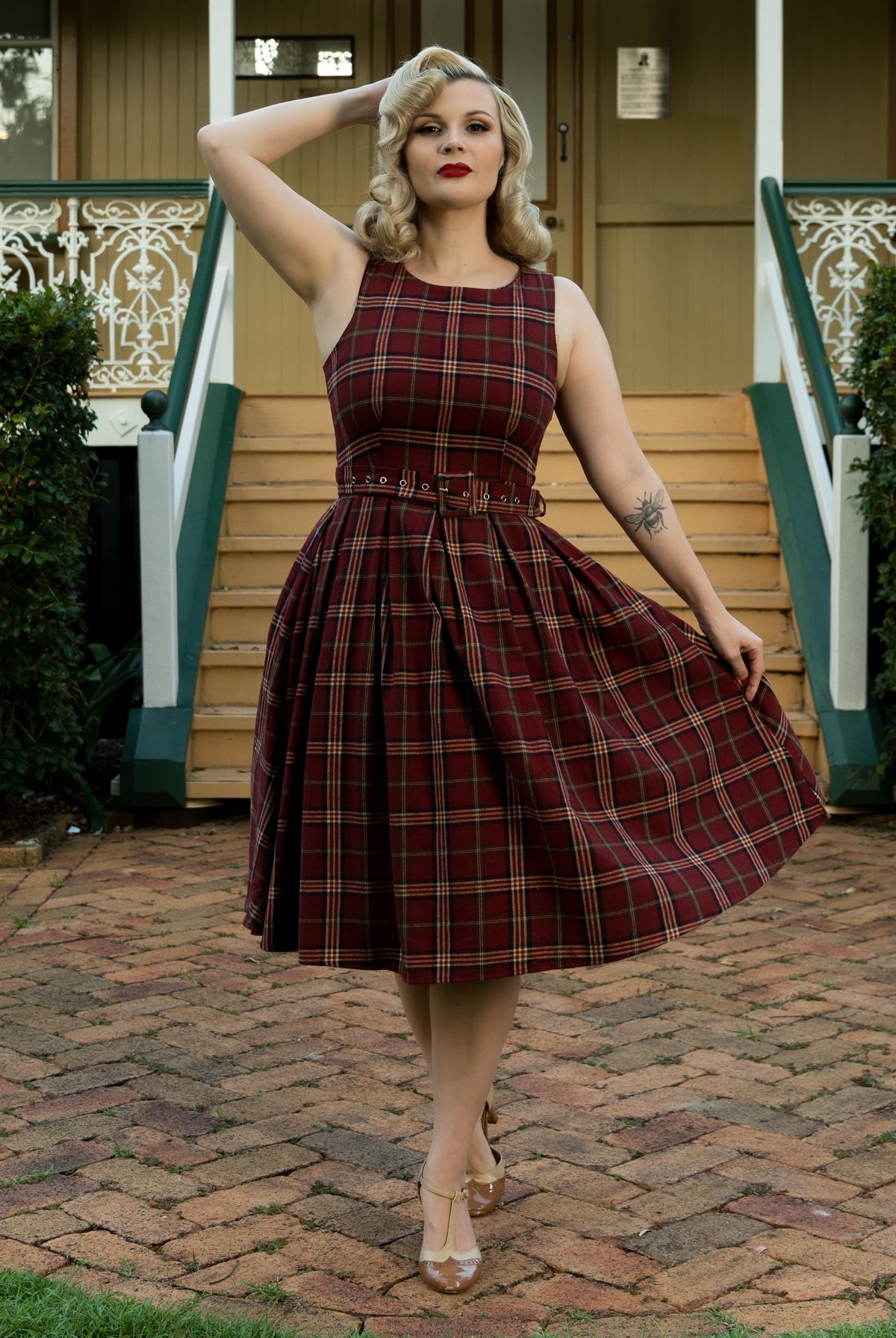 Annie Retro Burgundy Tartan Swing Dress Annie Retro Burgundy Tartan Swing Dress  Shop now at Kitty Darling