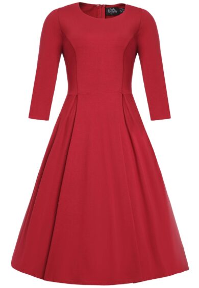 Beatrix Vintage Inspired Long Sleeves Dress in Burgundy – New In | Kitty Darling