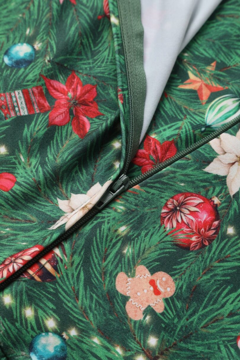 Billie Dark Green V-neckline Xmas Tree Print Long-Sleeved Dress  Shop now at Kitty Darling