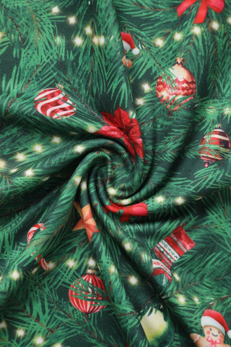 Billie Dark Green V-neckline Xmas Tree Print Long-Sleeved Dress  Shop now at Kitty Darling