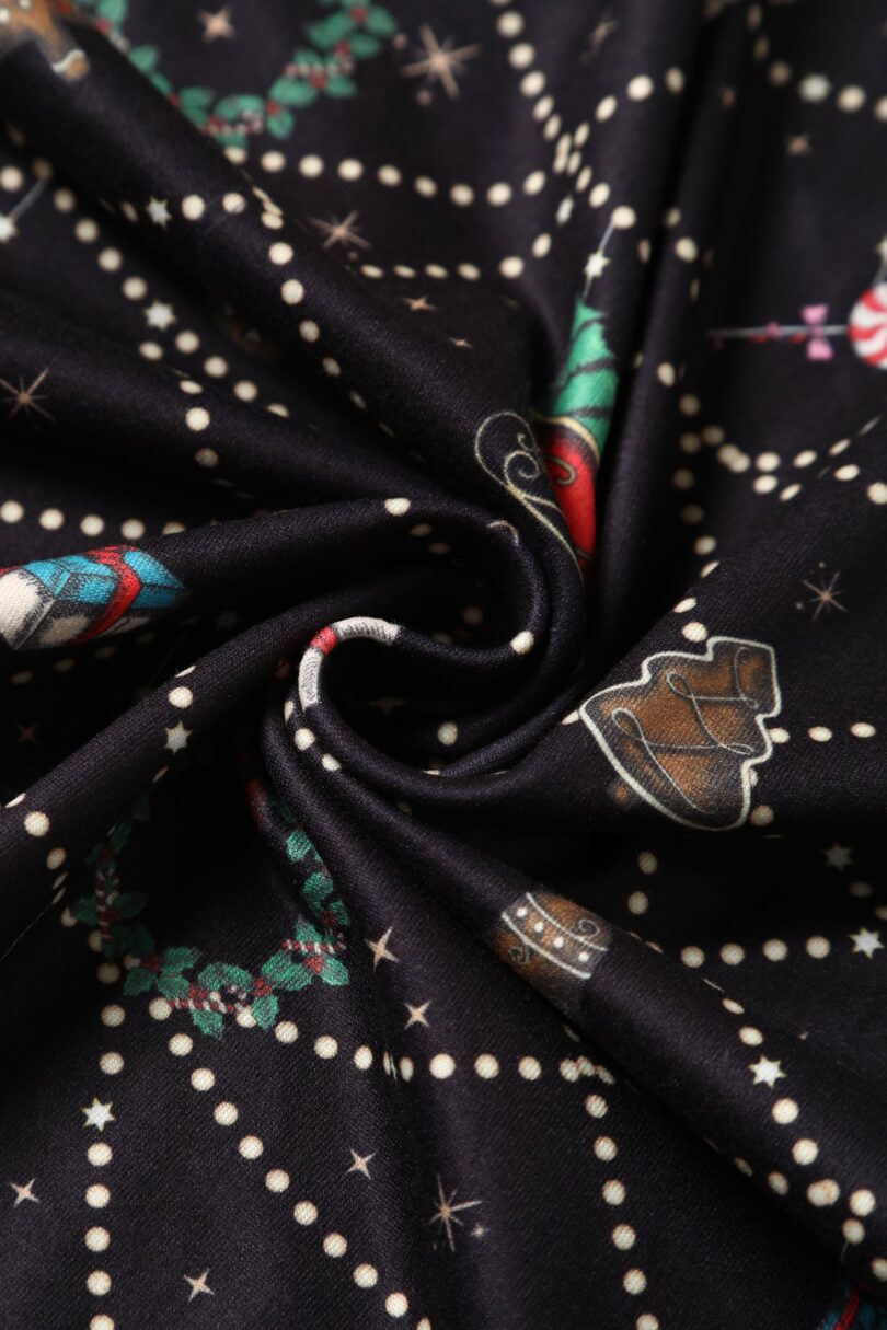 Billie Long Sleeved Dress in Black Christmas Ornament Print  Shop now at Kitty Darling