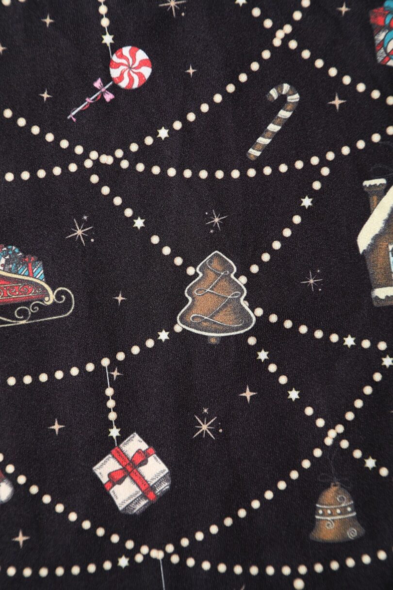 Billie Long Sleeved Dress in Black Christmas Ornament Print  Shop now at Kitty Darling