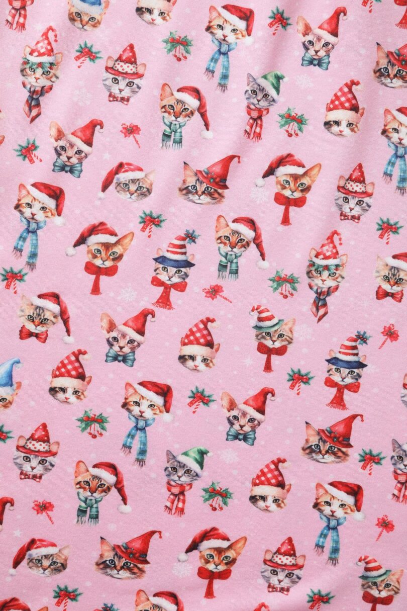 Billie Pink V-neckline Xmas Cat Print Long-Sleeved Dress  Shop now at Kitty Darling