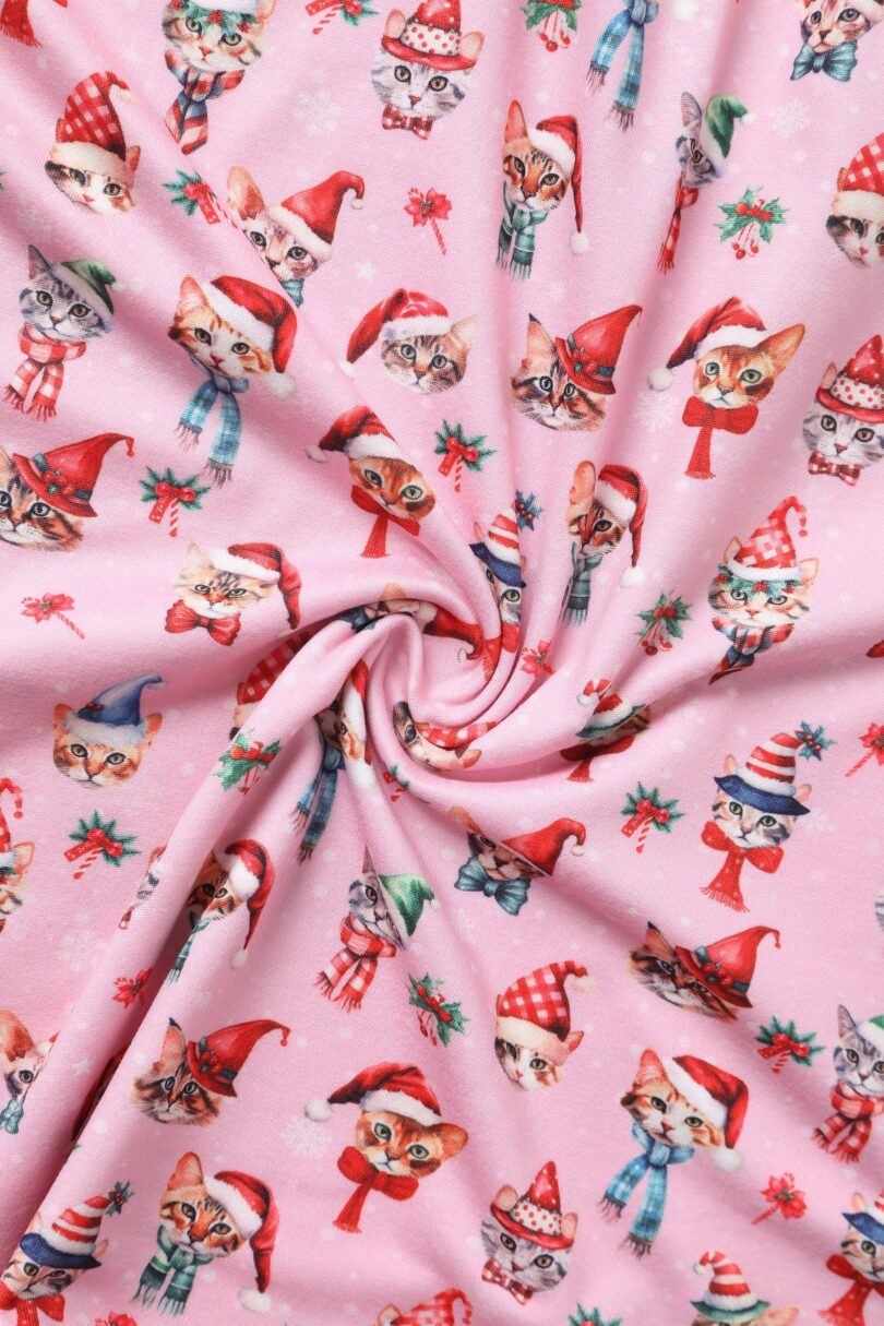 Billie Pink V-neckline Xmas Cat Print Long-Sleeved Dress  Shop now at Kitty Darling