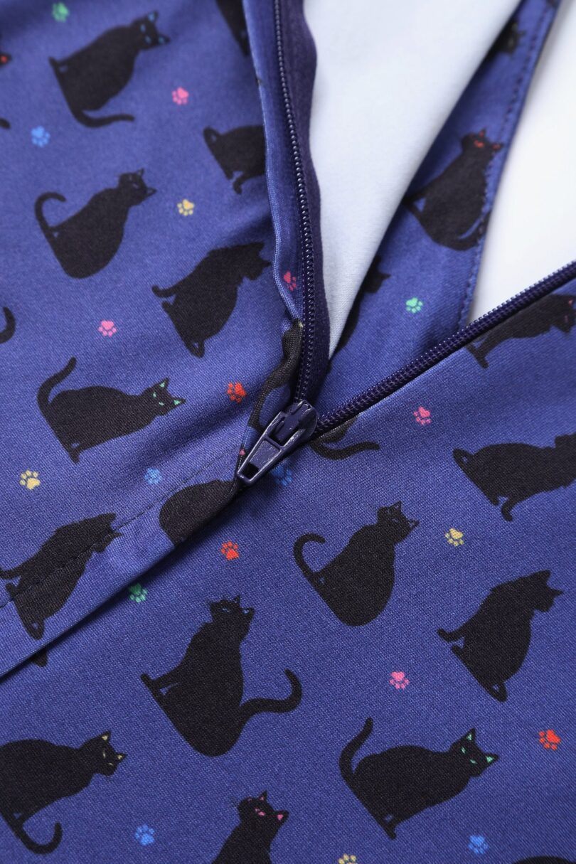 Billie Purple V-Neckline Cat Silhouette Print Dress  Shop now at Kitty Darling