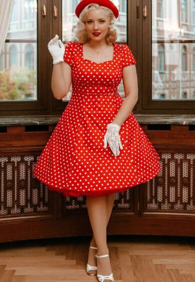 Claudia Flirty Fifties Polka Dot Dress in Red – New In | Kitty Darling