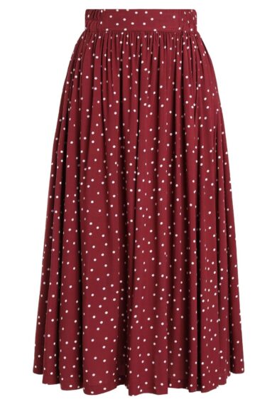 Estelle Burgundy Polka Dot Midi Skirt – New In | Kitty Darling