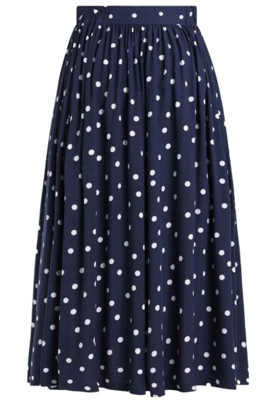 Estelle Midnight Blue Polka Dot Midi Skirt – New In | Kitty Darling