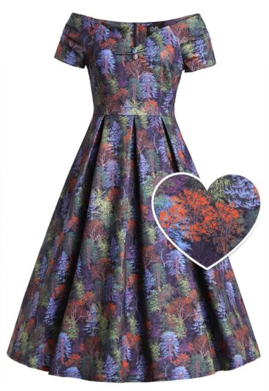 Lily Autumn Foliage Off Shoulder Dress – New In | Kitty Darling