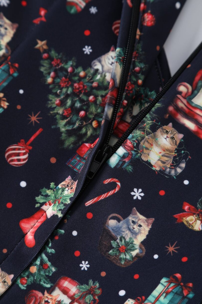Lily Dark Purple Off Shoulder Cat Print Christmas Dress  Shop now at Kitty Darling