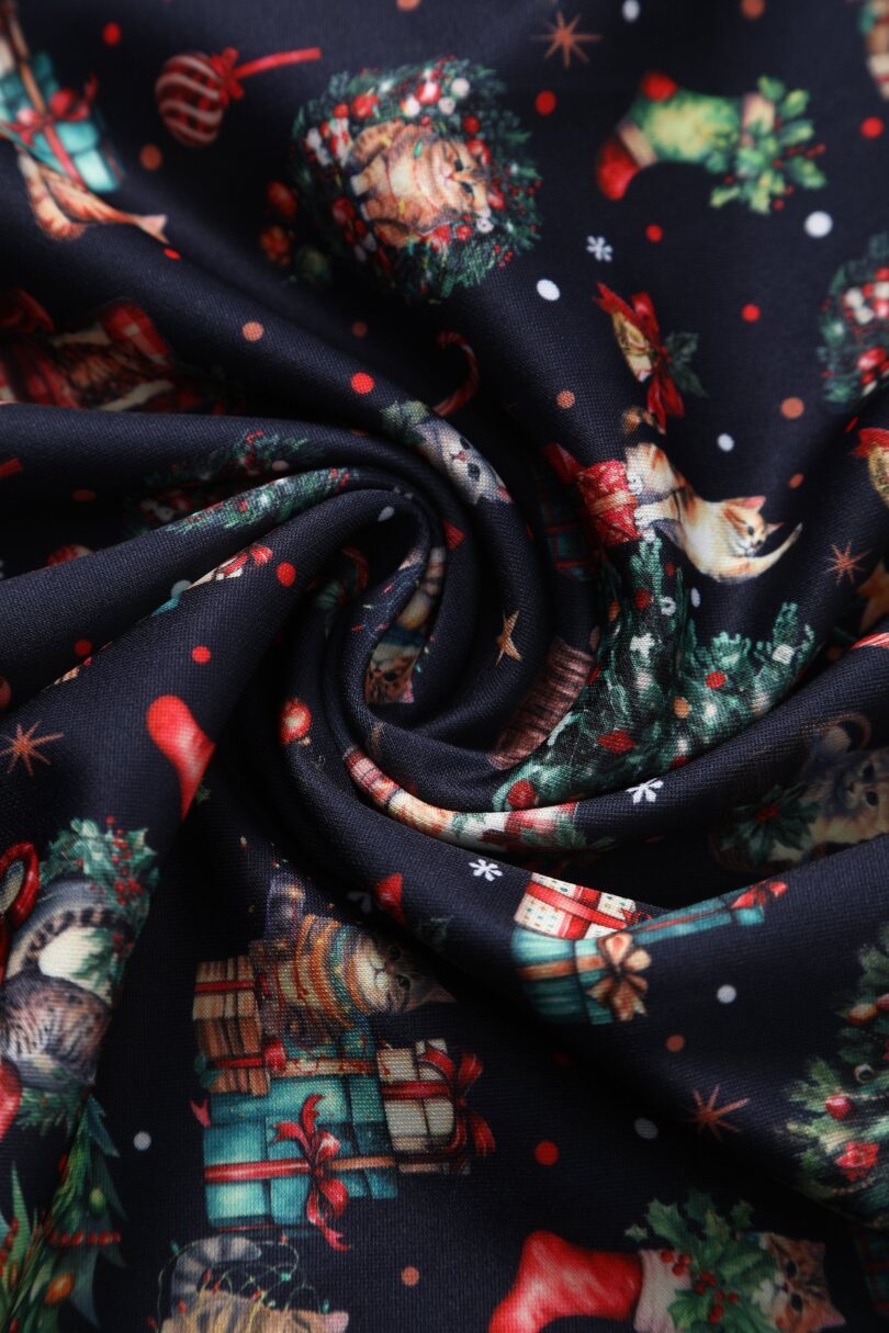 Lily Dark Purple Off Shoulder Cat Print Christmas Dress  Shop now at Kitty Darling