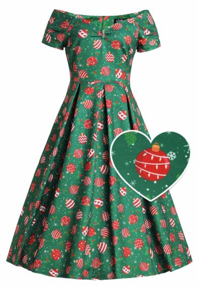 Lily Green Bauble Off Shoulder Dress – Dresses | Kitty Darling
