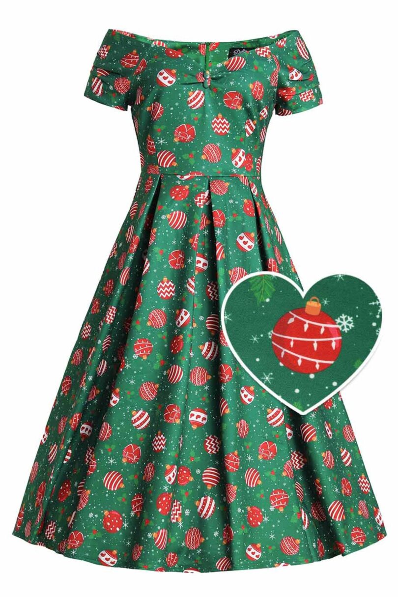 Lily Green Bauble Off Shoulder Dress  Shop now at Kitty Darling