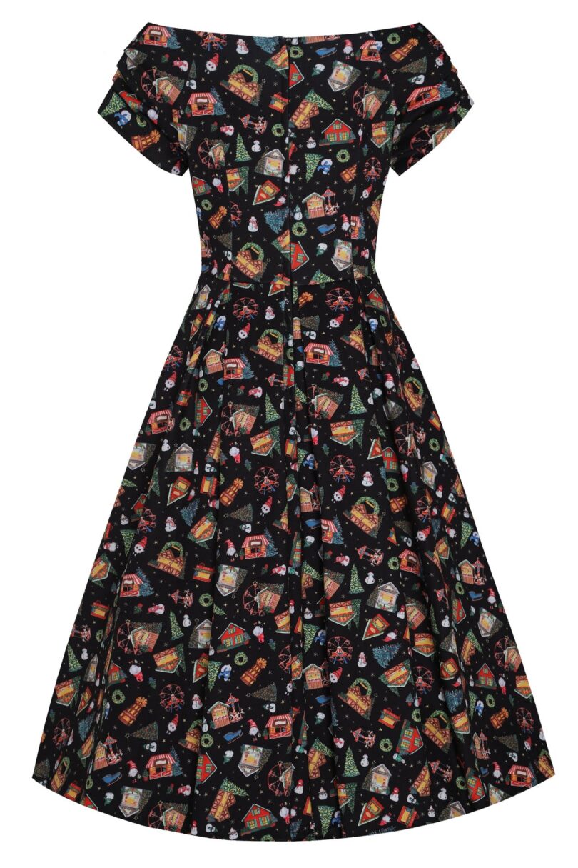 Lily Retro Off Shoulder in Black Christmas Fair Swing Dress  Shop now at Kitty Darling