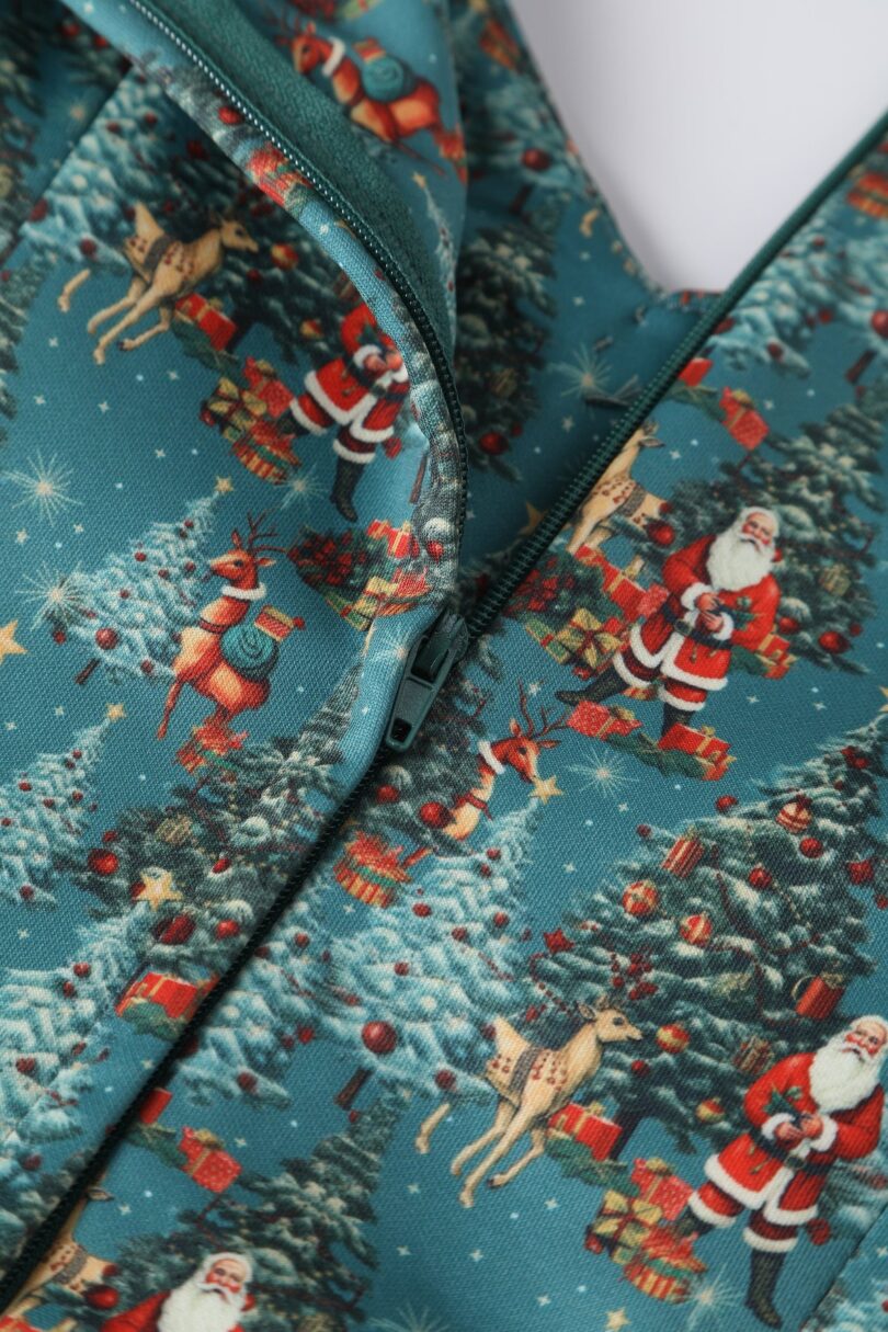 Lily Teal Off Shoulder Santa Claus Print Christmas Dress  Shop now at Kitty Darling