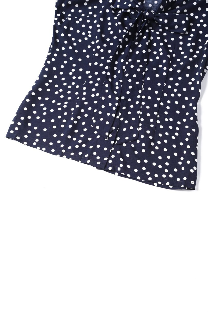 Margaret Dark Blue Polka Dots Tie Blouse  Shop now at Kitty Darling