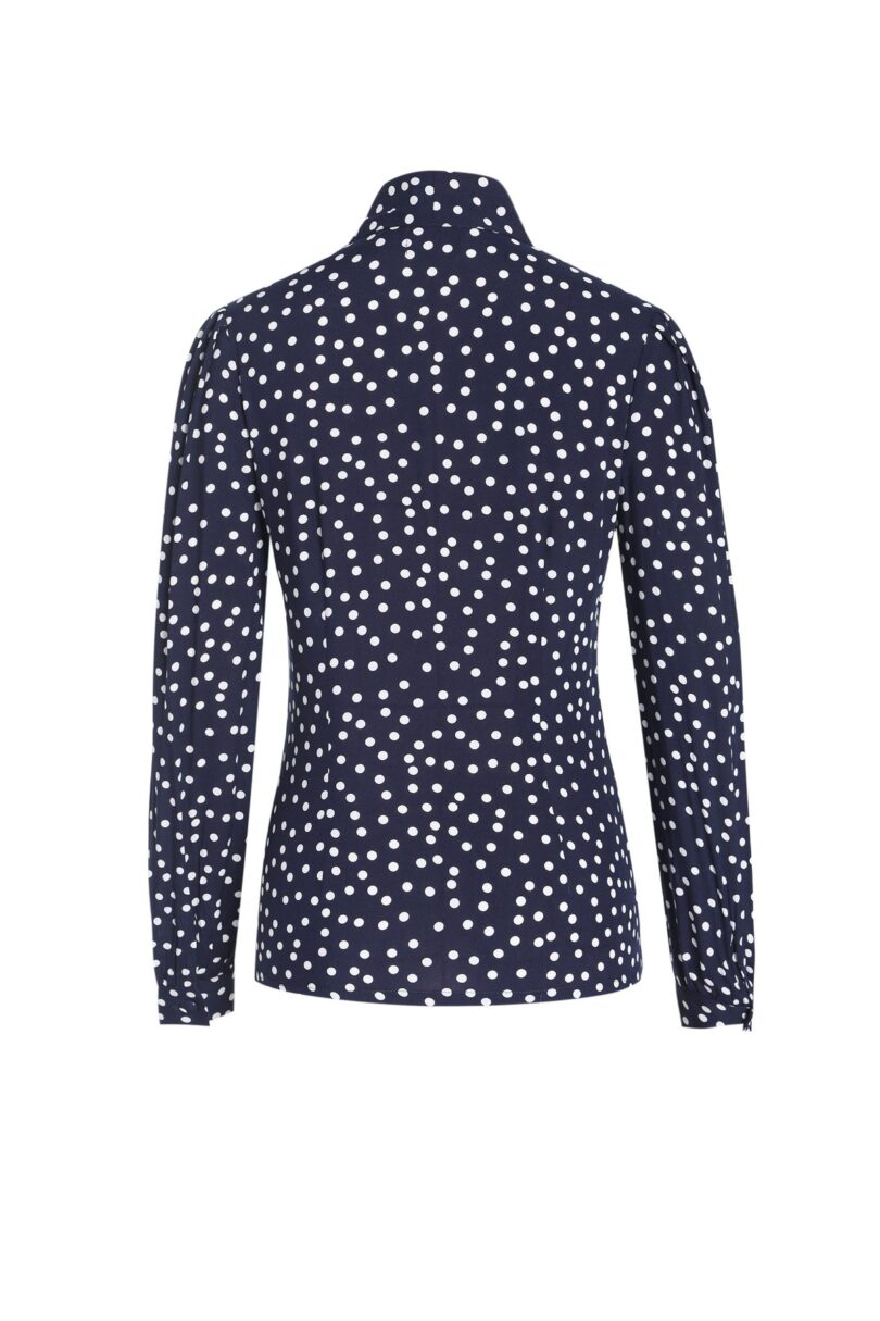 Margaret Dark Blue Polka Dots Tie Blouse  Shop now at Kitty Darling