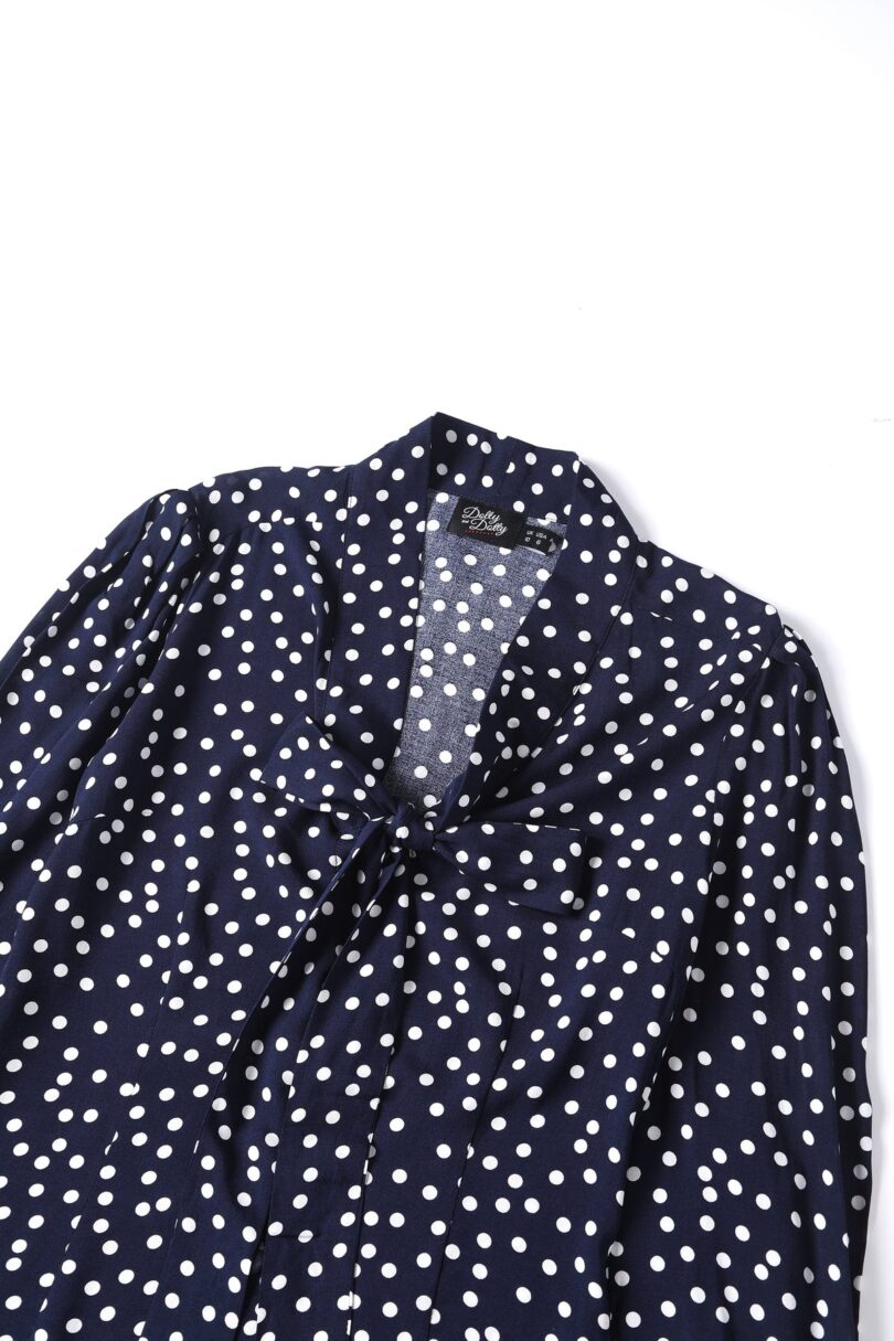 Margaret Dark Blue Polka Dots Tie Blouse  Shop now at Kitty Darling