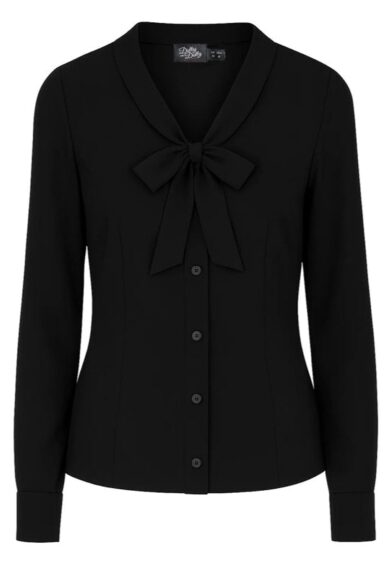 Margaret Midnight Black Bow-Tie Blouse – Shirts and Blouses | Kitty Darling