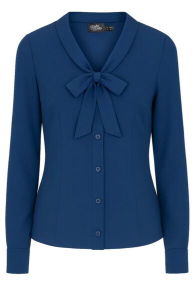 Margaret Royal Blue Bow-Tie Blouse – Tops | Kitty Darling