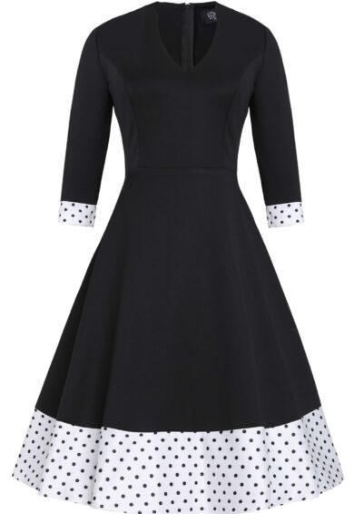 Maria Elegant Black A-Line Dress with Polka Dot – New In | Kitty Darling