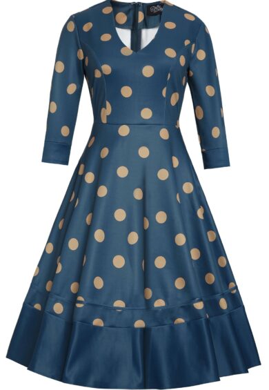 Maria Polka Dot Flared Dress In Blue – New In | Kitty Darling