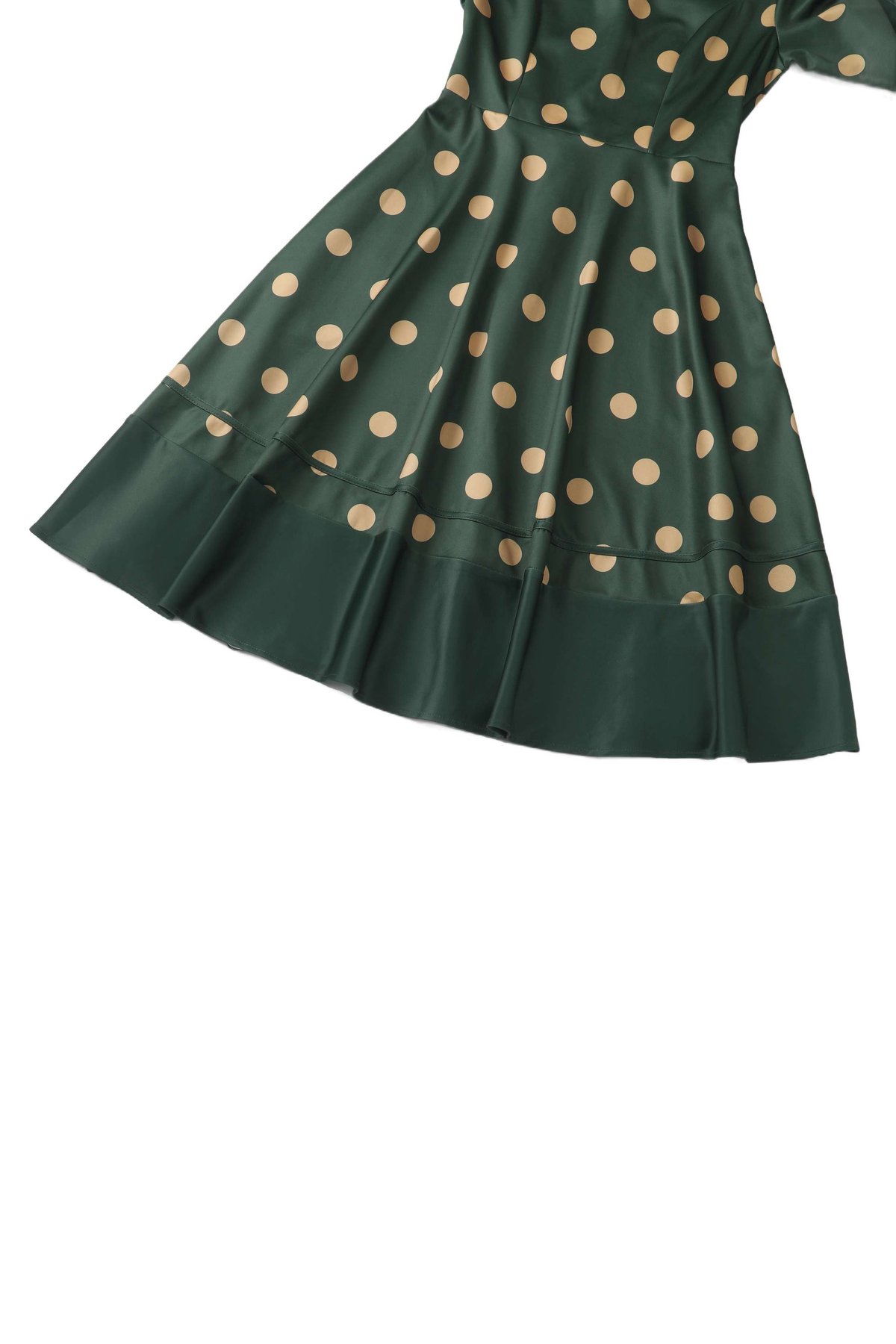 Maria Polka Dot Flared Dress In Green Maria Polka Dot Flared Dress In Green  Shop now at Kitty Darling