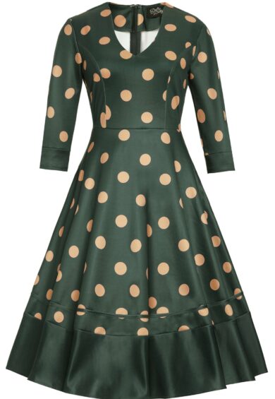 Maria Polka Dot Flared Dress In Green – New In | Kitty Darling