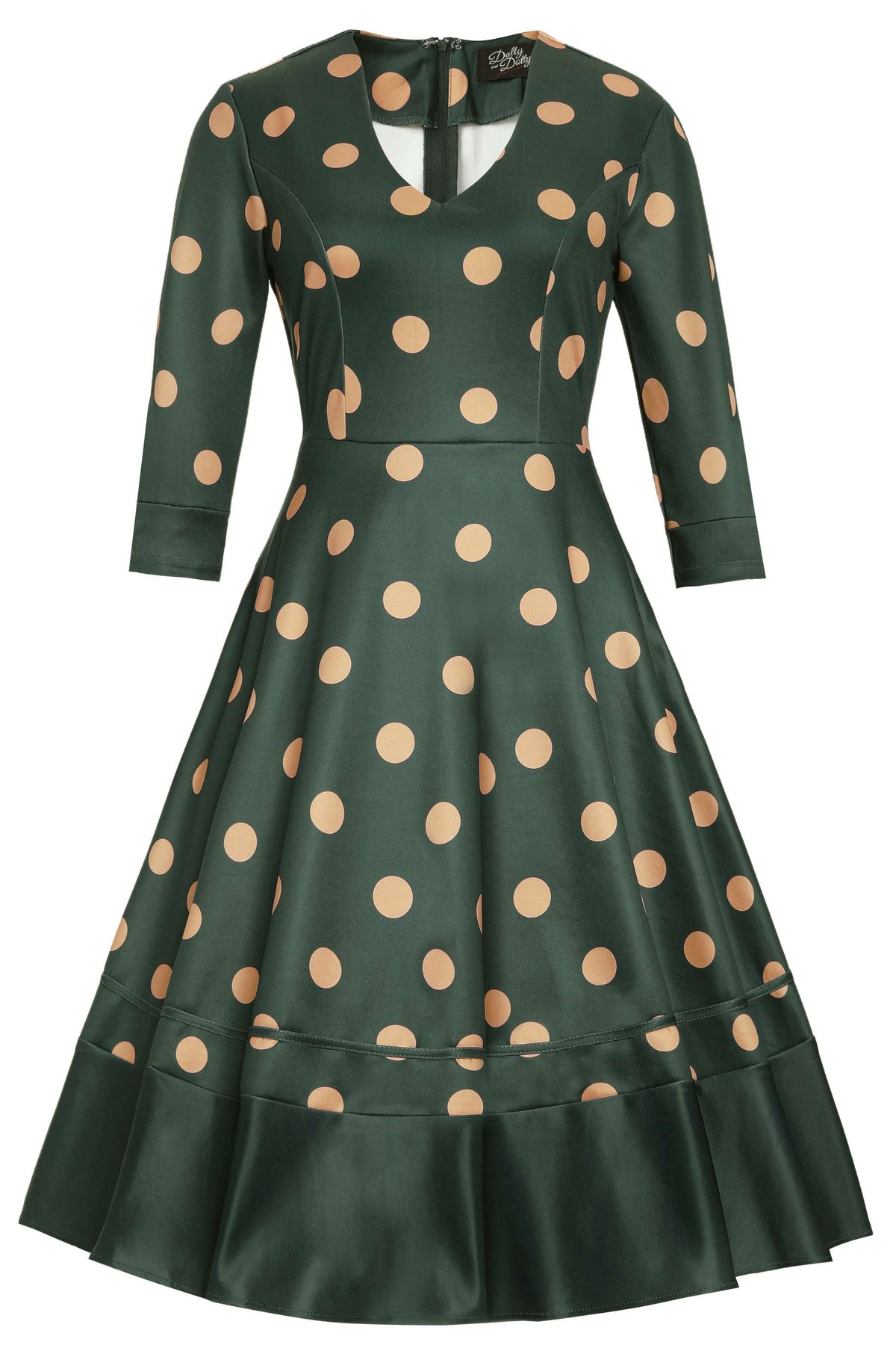 Maria Polka Dot Flared Dress In Green Maria Polka Dot Flared Dress In Green  Shop now at Kitty Darling