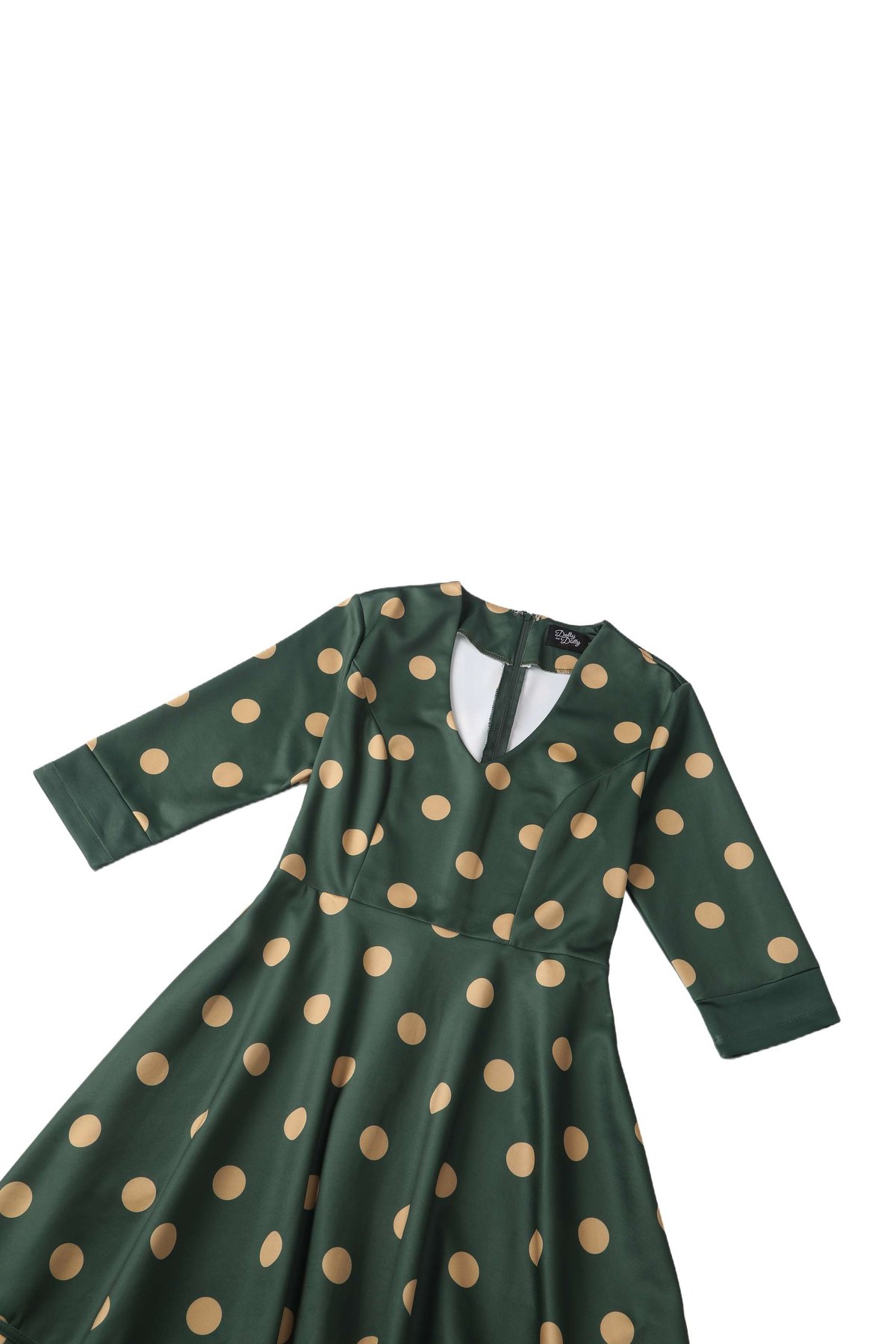Maria Polka Dot Flared Dress In Green Maria Polka Dot Flared Dress In Green  Shop now at Kitty Darling