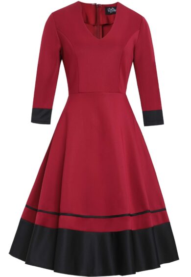 Maria Vintage-Inspired Burgundy & Black A-Line Dress – New In | Kitty Darling