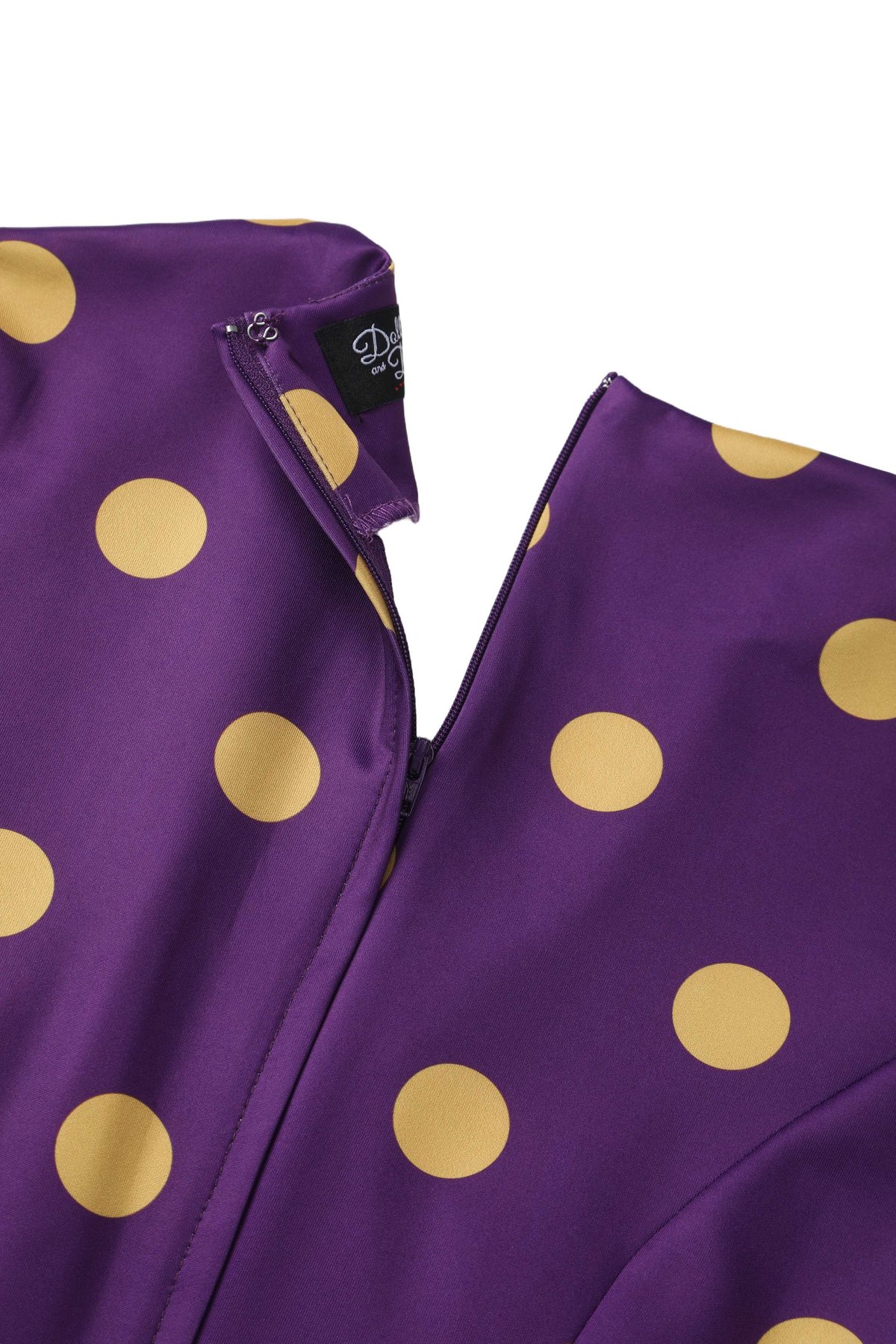 Maria Yellow Polka Dot Flared Dress In Purple Maria Yellow Polka Dot Flared Dress In Purple  Shop now at Kitty Darling