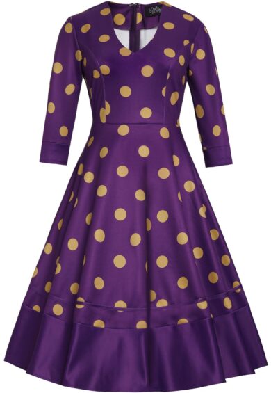 Maria Yellow Polka Dot Flared Dress In Purple – New In | Kitty Darling