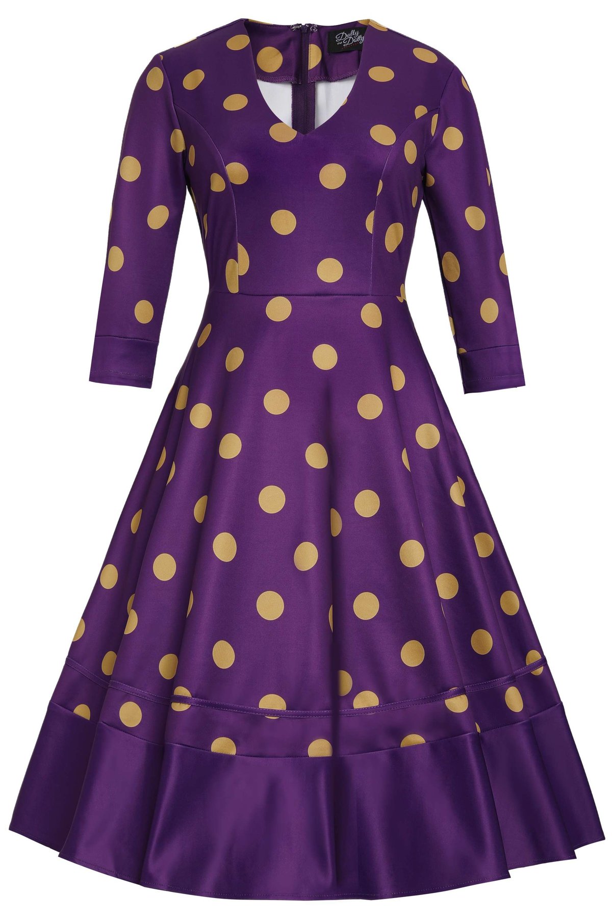Maria Yellow Polka Dot Flared Dress In Purple Maria Yellow Polka Dot Flared Dress In Purple  Shop now at Kitty Darling