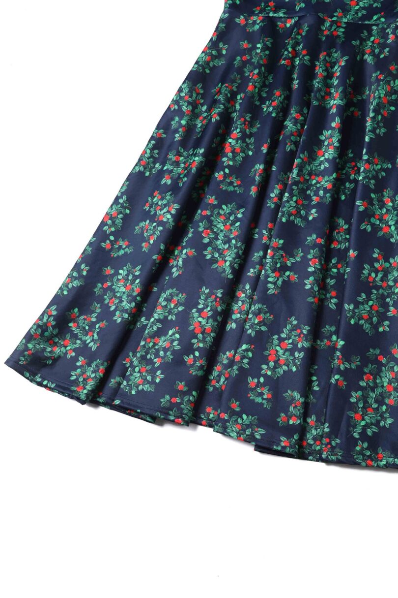 Navy Blue Rosebud Print Long Sleeved Dress  Shop now at Kitty Darling