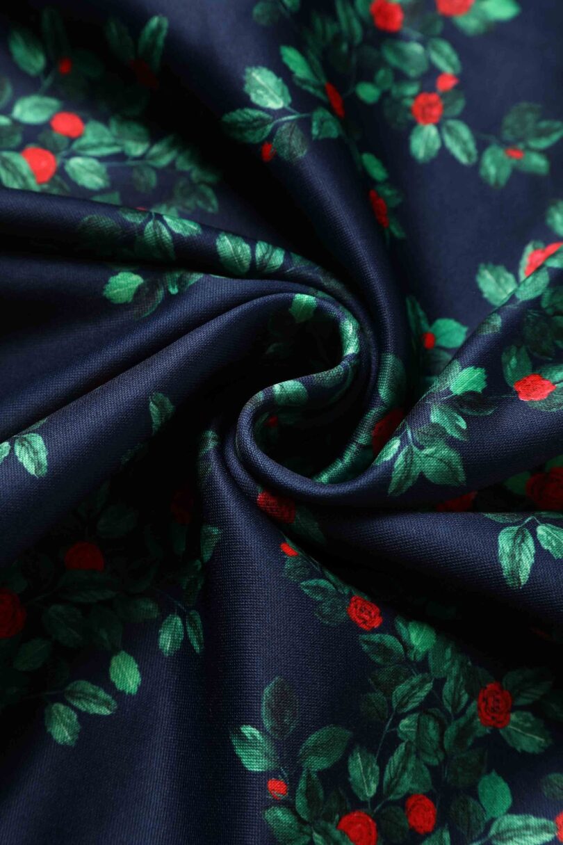 Navy Blue Rosebud Print Long Sleeved Dress  Shop now at Kitty Darling