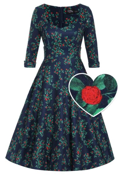 Navy Blue Rosebud Print Long Sleeved Dress – Dresses | Kitty Darling