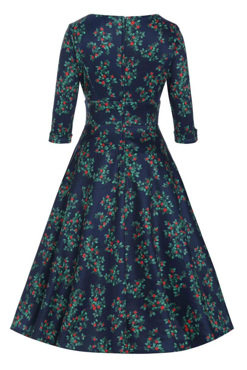 Navy Blue Rosebud Print Long Sleeved Dress  Shop now at Kitty Darling