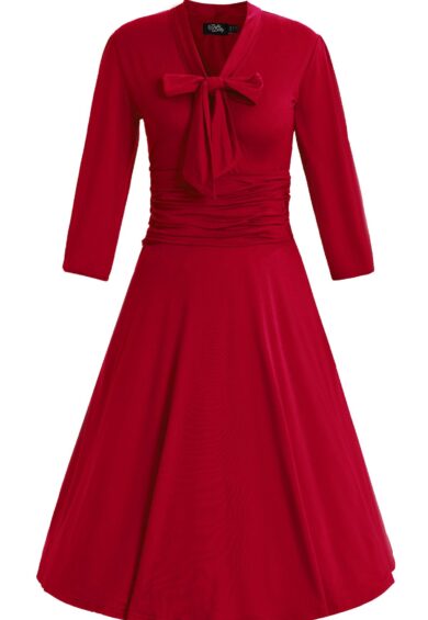 Sandra Bow Tie Casual Dress In Burgundy – New In | Kitty Darling