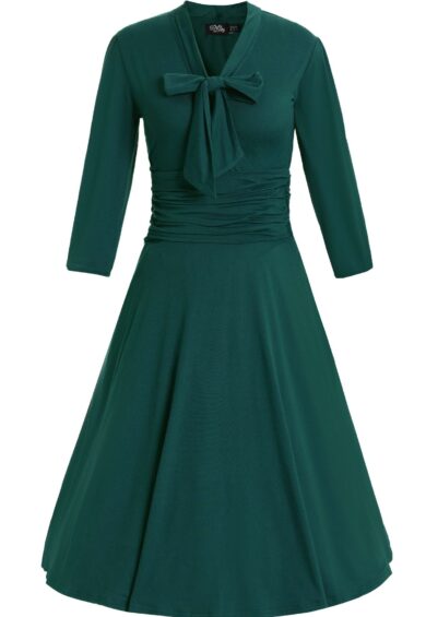 Sandra Bow Tie Casual Dress In Emerald Green – New In | Kitty Darling
