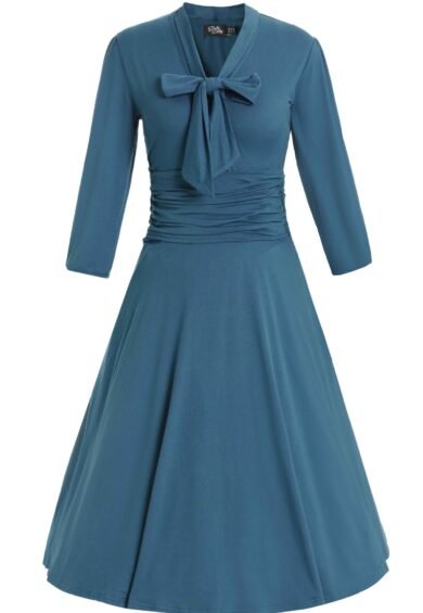 Sandra Bow Tie Casual Dress In Peacock Blue – New In | Kitty Darling