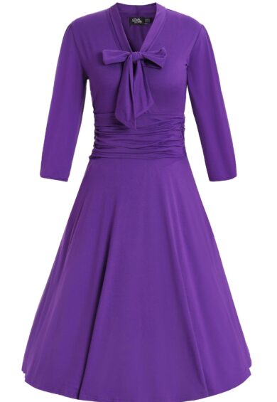 Sandra Bow Tie Casual Dress In Purple – New In | Kitty Darling
