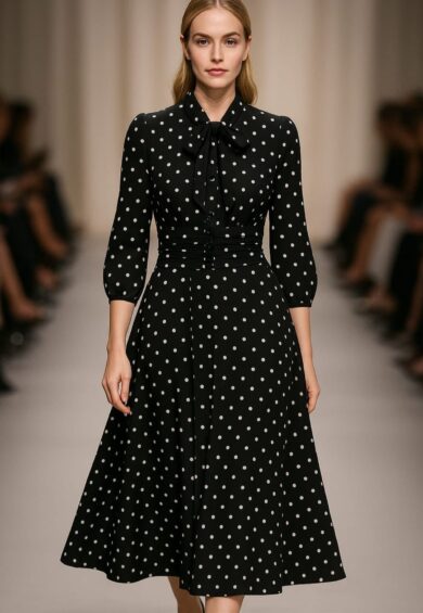 Sandra Vintage Charm Polka Dot Midi Dress – Black & White – Dresses | Kitty Darling