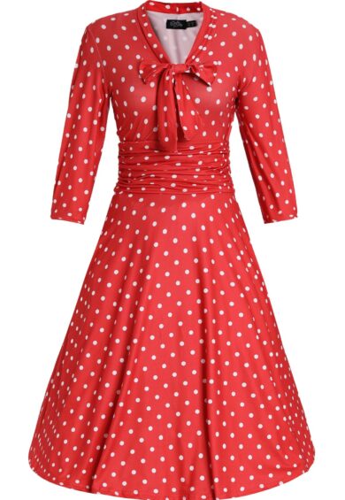 Sandra Vintage Charm Polka Dot Midi Dress – Red & White – New In | Kitty Darling