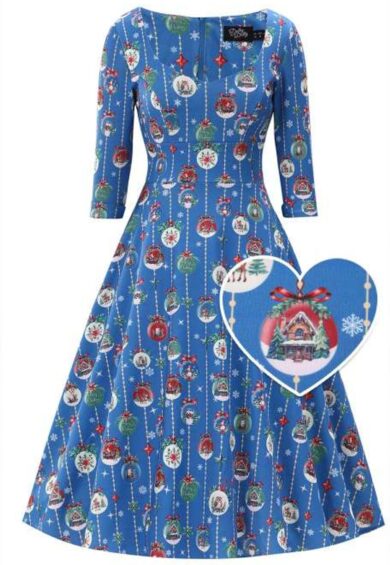 Scarlette Blue Bauble Christmas Swing Dress – Dresses | Kitty Darling