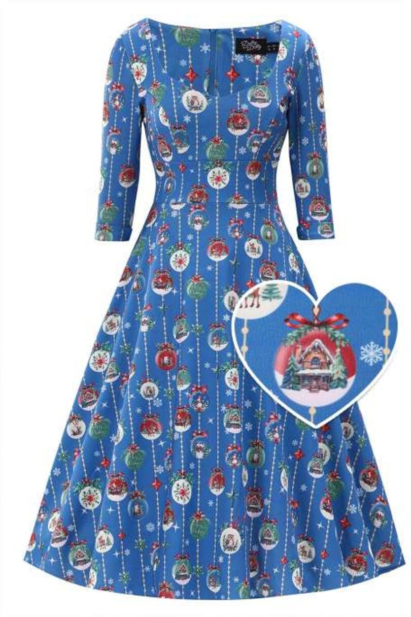 Scarlette Blue Bauble Christmas Swing Dress  Shop now at Kitty Darling