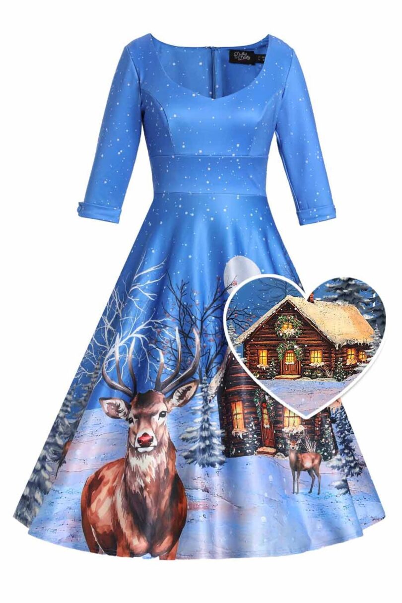 Scarlette Blue Reindeer Christmas Swing Dress  Shop now at Kitty Darling